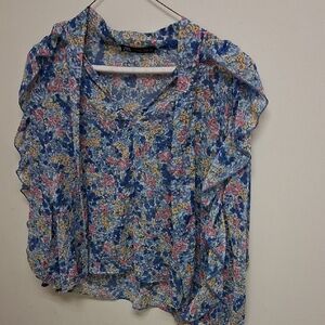 Zara Blue Floral Chiffon Blouse